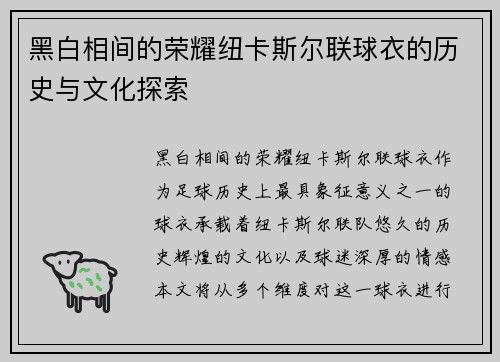 黑白相间的荣耀纽卡斯尔联球衣的历史与文化探索